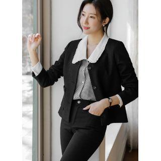 V-neck Patch-pocket Tweed Jacket