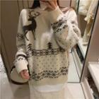 Mock-turtleneck Sweater / Straight-fit Midi Lace Skirt