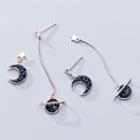 925 Sterling Silver Non-matching Faux Crystal Planet & Moon Dangle Earring