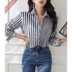 Letter-trim Stripe / Plain Shirt