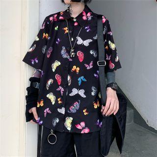 Butterfly Print Short Sleeve Shirt