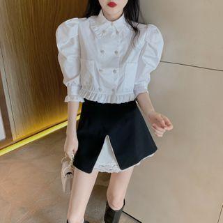 3/4-sleeve Shirt / Paneled Mini A-line Skirt