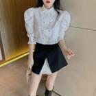 3/4-sleeve Shirt / Paneled Mini A-line Skirt