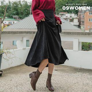 Stitched Corduroy Long Flare Skirt