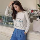 Letter Bear-illustrated Knit Top