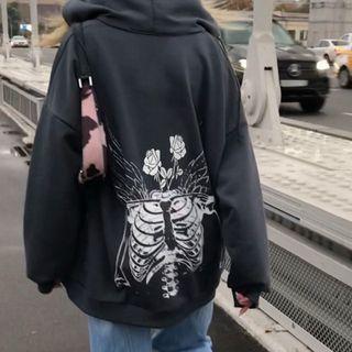 Skull Flower Print Hoodie