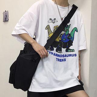T-rex Print Elbow-sleeve T-shirt