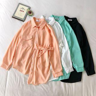 Asymmetric Bow-accent Plain Button-down Shirt