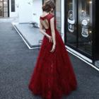 Cap-sleeve Cutout Back A-line Lace Gown
