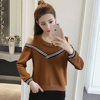 Striped Cut Out Shoulder Pullover