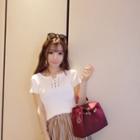 Lace Up Detail Short Sleeve Knit T-shirt