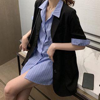 Set: Short-sleeve Striped Shirt + Blazer