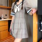 Short-sleeve Sailor Collar Plaid Dress