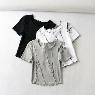 Cold-shoulder Lettuce Edge Cropped T-shirt