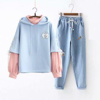 Set: Lace-up Hoodie + Straight-leg Jeans