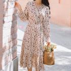 Long-sleeved Floral Print Midi Dress