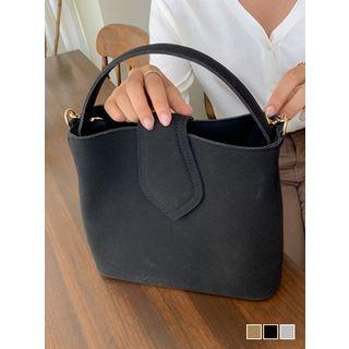 Snap-button Pleather Tote Bag With Strap