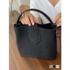 Snap-button Pleather Tote Bag With Strap