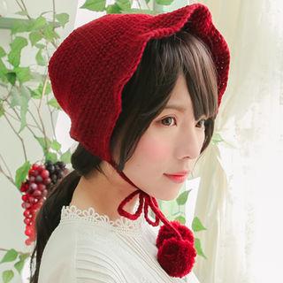 Pompom Knit Bonnet Hat