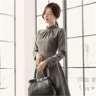 Pleated Front Mock-neck A-line Dress