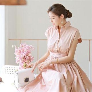 Collared Half-placket A-line Midi Dress