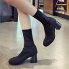 Knit Block Heel Short Boots