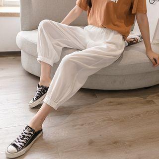 High-waist Plain Cropped Harem Pants