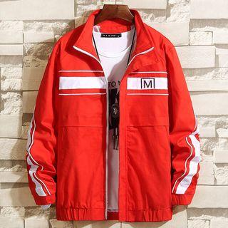 Lettering Striped Zip Jacket
