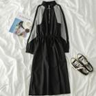 Two Tone Half-zip Midi A-line Dress Black - One Size