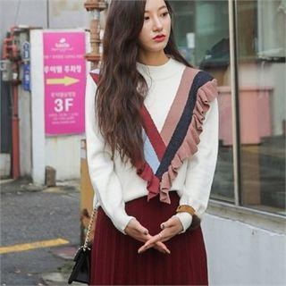 Ruffle-trim Color-block Sweater