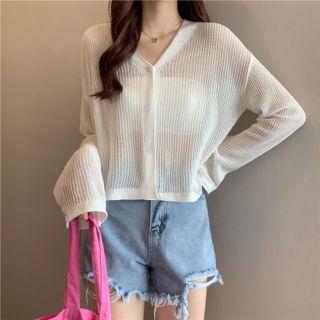 Striped Cutout Long-sleeve Knit Jacket