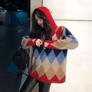 Glitter Argyle Hooded Knit Sweater