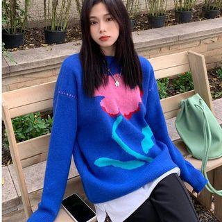 Long-sleeve Round-neck Printed Sweater