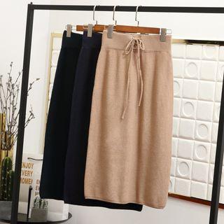 Midi Lace-up Knit Skirt