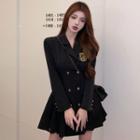 Long-sleeve Double Breasted Blazer Pleated Dress