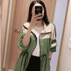 Color Block Zip Jacket Green - One Size