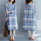 3/4-sleeve Striped Midi Dress Blue - One Size