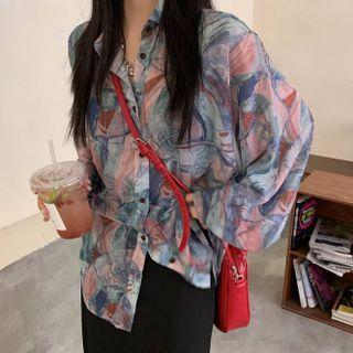 Print Shirt Grayish Blue - One Size