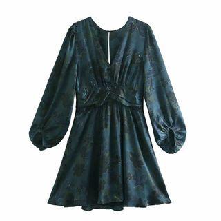 Puff-sleeve Print A-line Dress
