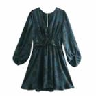 Puff-sleeve Print A-line Dress