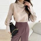 Slit-cuff High-neck Blouse