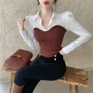 Mock-two Piece Blouse / High-waist Pants