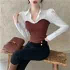 Mock-two Piece Blouse / High-waist Pants