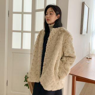 Hook-and-eye Eco-fur Jacket