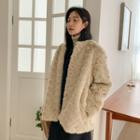 Hook-and-eye Eco-fur Jacket