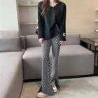 Plaid Wide-leg Slit Pants