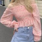 Floral Print Smocked Blouse Pink - One Size