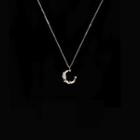 Rhinestone Moon Pendant Necklace 925 Silver - Silver - One Size