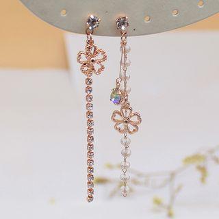 Non-matching Rhinestone Alloy Flower Dangle Earring 1 Pair - As Shown In Figure - One Size