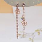 Non-matching Rhinestone Alloy Flower Dangle Earring 1 Pair - As Shown In Figure - One Size